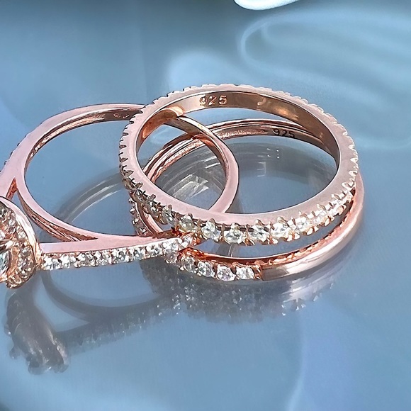 Rose Gold Plated 925 Sterling Silver Simulated Diamond Engagement Stackable Ring - Picture 13 of 14